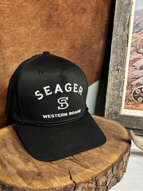 Seager Western Brand Black Snapback Hat | Rope Trucker Cowboy Ranch Cap